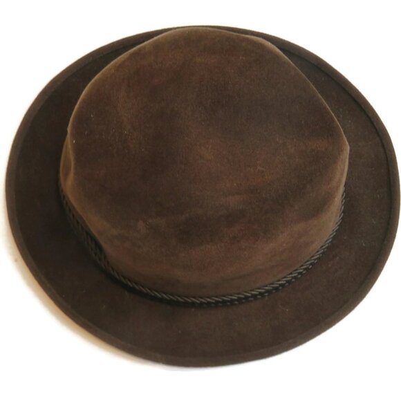 Biltmore Velurin Dark Brown Leather Fedora Hat Mens 7 1/8 Vintage Brim USA - Picture 4 of 12